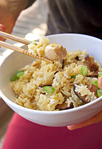 Mum’s Fragrant Cantonese Chicken & Mushroom Rice (GF, Dairy Free, Oil-Free)