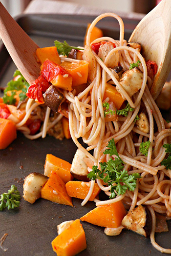 Japanese Roasted Ratatouille Spaghetti (GF, Vegan, Vegetarian, Dairy Free, Oil Free)