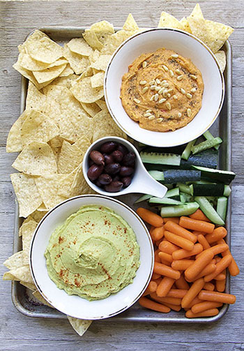 Tahini Free, Oil Free Hummus: Avocado Hummus and Roasted Bell Pepper Hummus