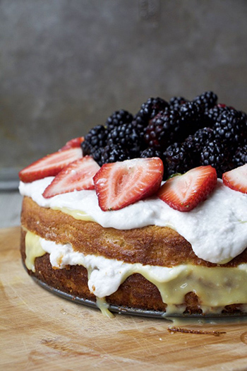 Summer Lemon Curd Cream Cake with Berries (Paleo, GF, Oil-Free, Refined Sugar Free)