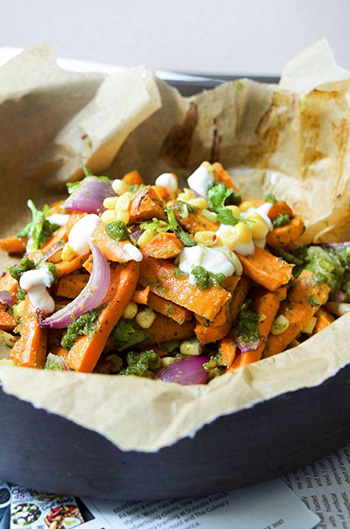 Roasted Carrot Salad with Charred Scallion-Cilantro Pesto (Nut-Free, Oil-Free, Vegan, GF, Paleo)