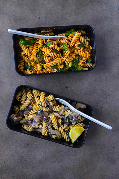 High Protein Vegan Chili Tomato Mushroom Pasta + Creamy Mushroom Basil Pasta